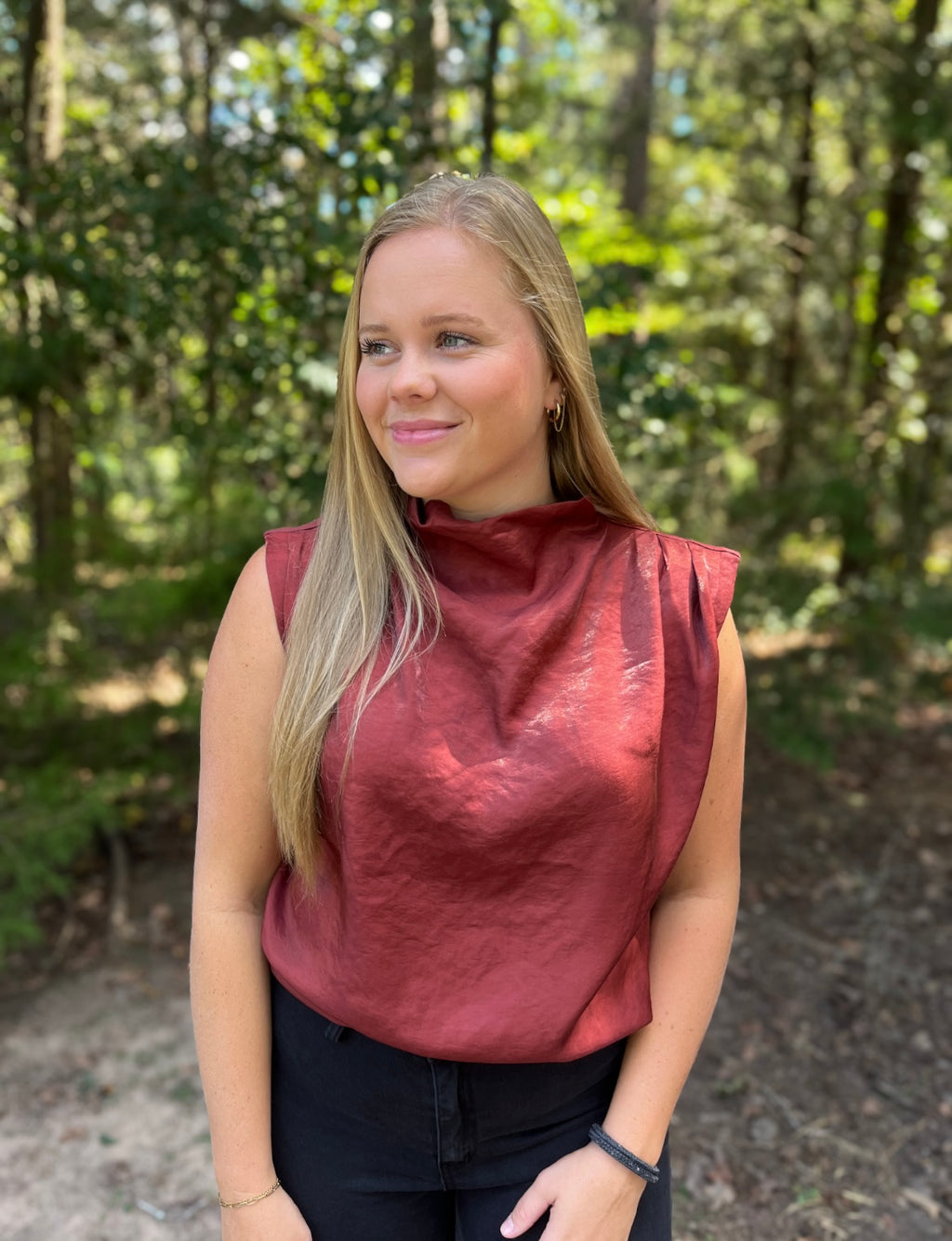 Cowl Neck Pleats Sleeveless Top