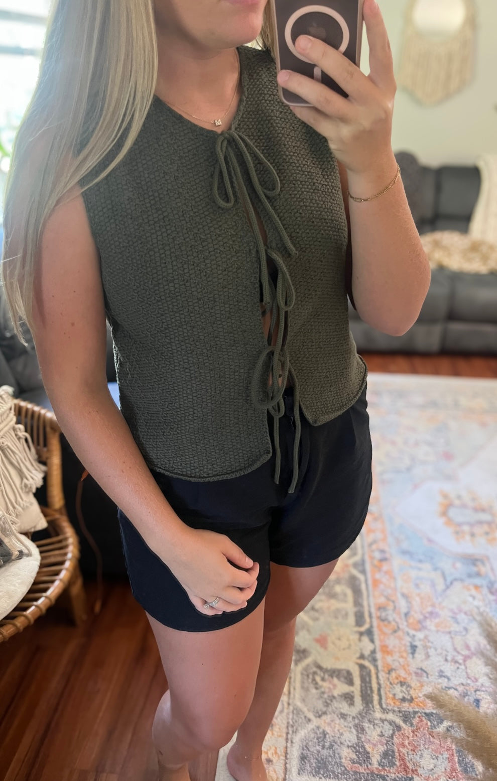 Front tie knit top