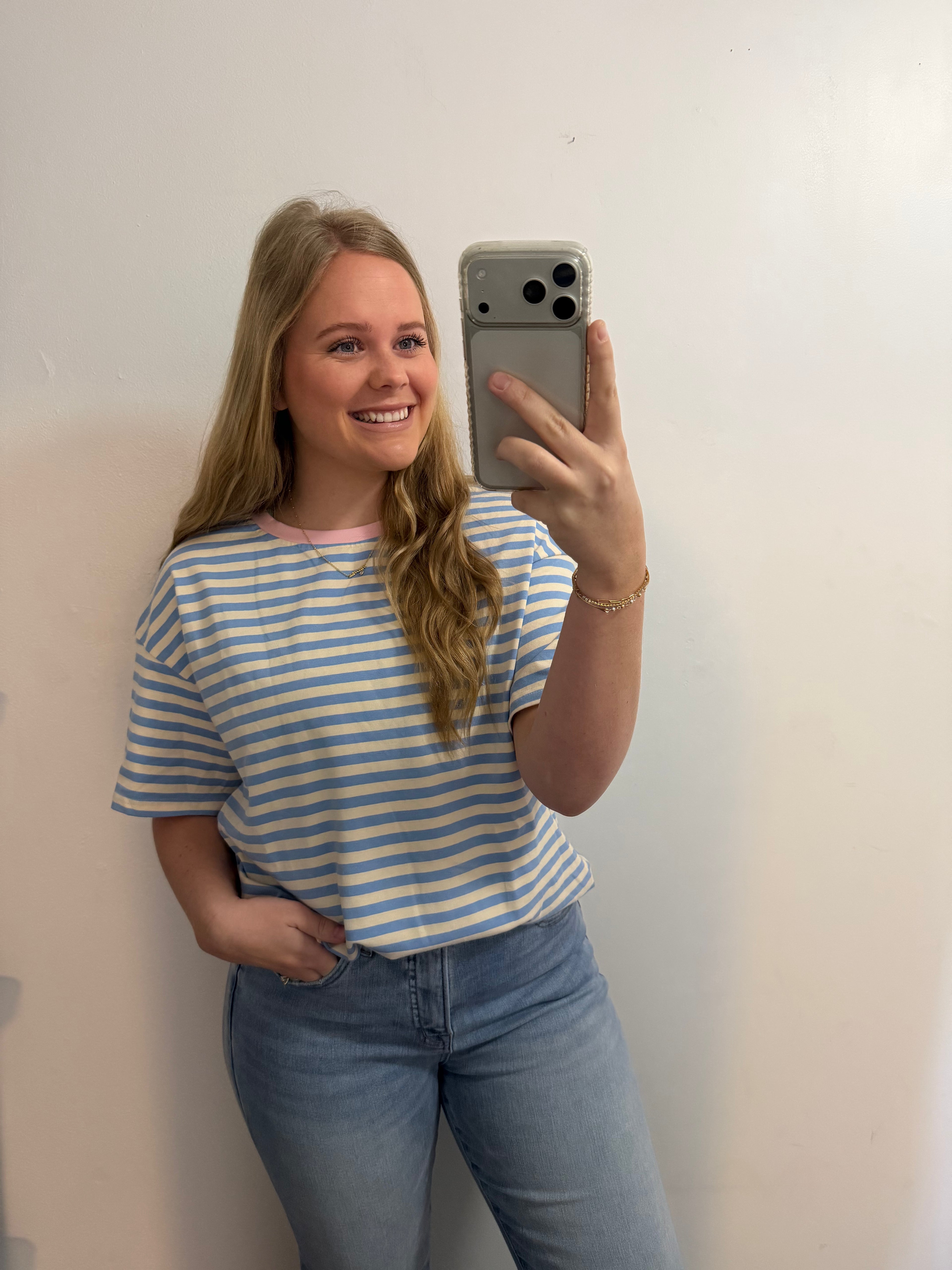 LAS Stripe Looks Contrast Drop Shoulder Loose Tee