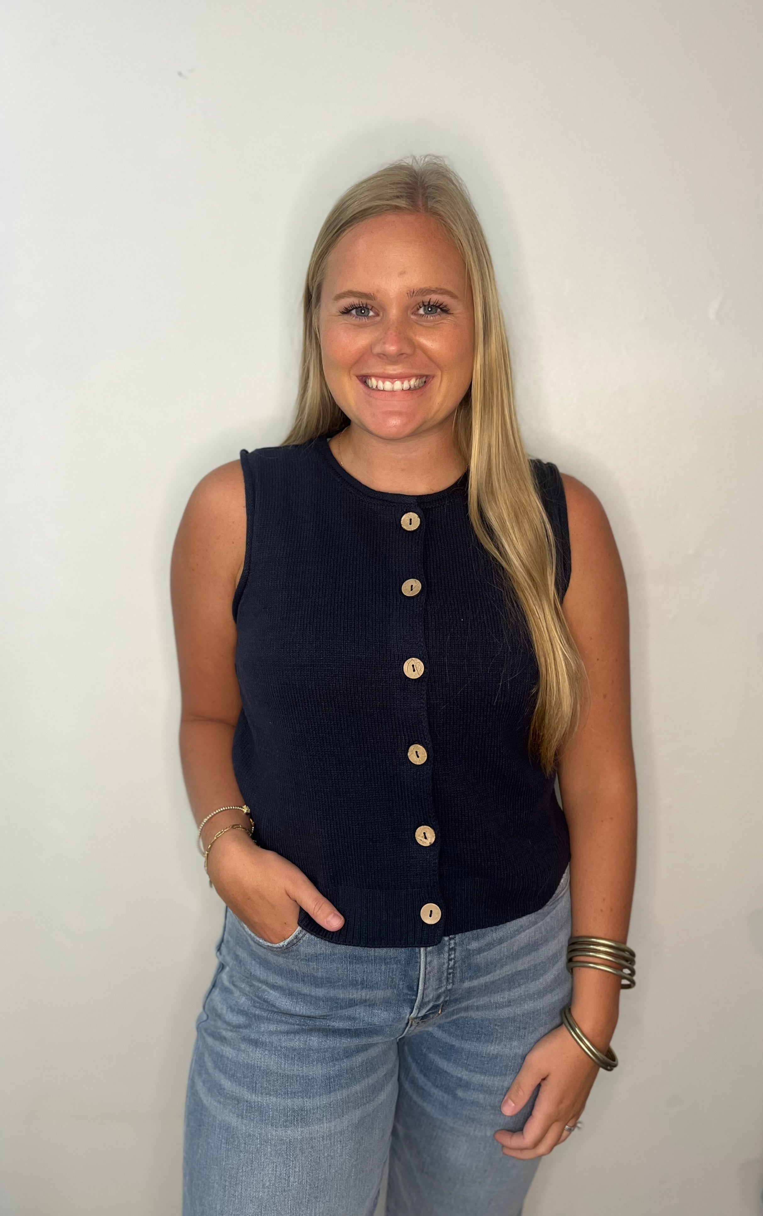 RAW EDGE BUTTON DOWN KNIT CARDIGAN VEST TOP