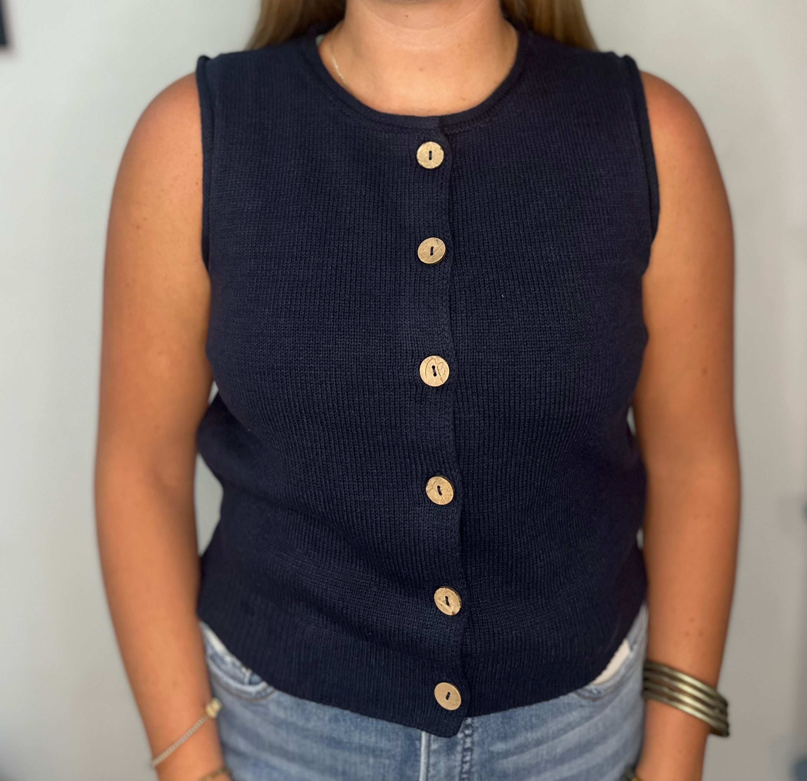 RAW EDGE BUTTON DOWN KNIT CARDIGAN VEST TOP