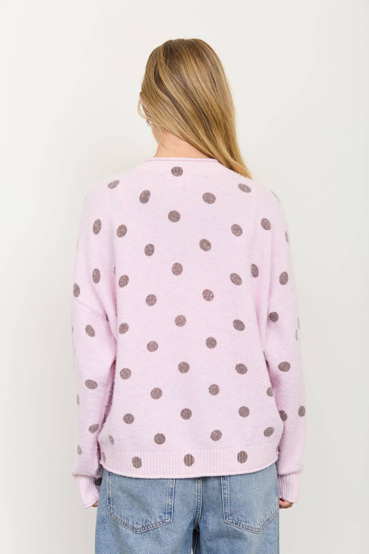 POLKA DOT RAW EDGE WIDE SLEEVE KNIT CARDIGAN