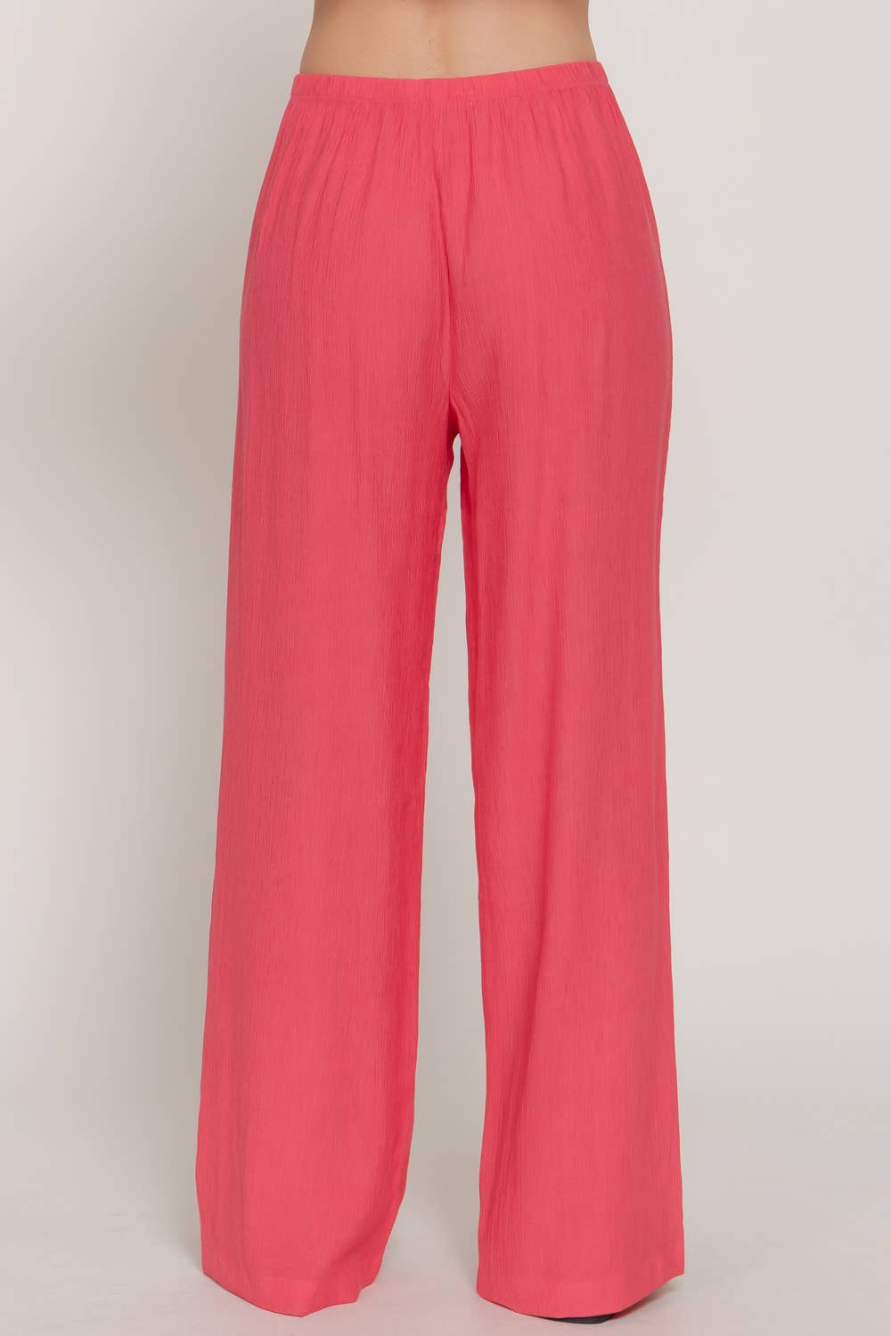 Elastic Waistband Crinkle Woven Long Pants