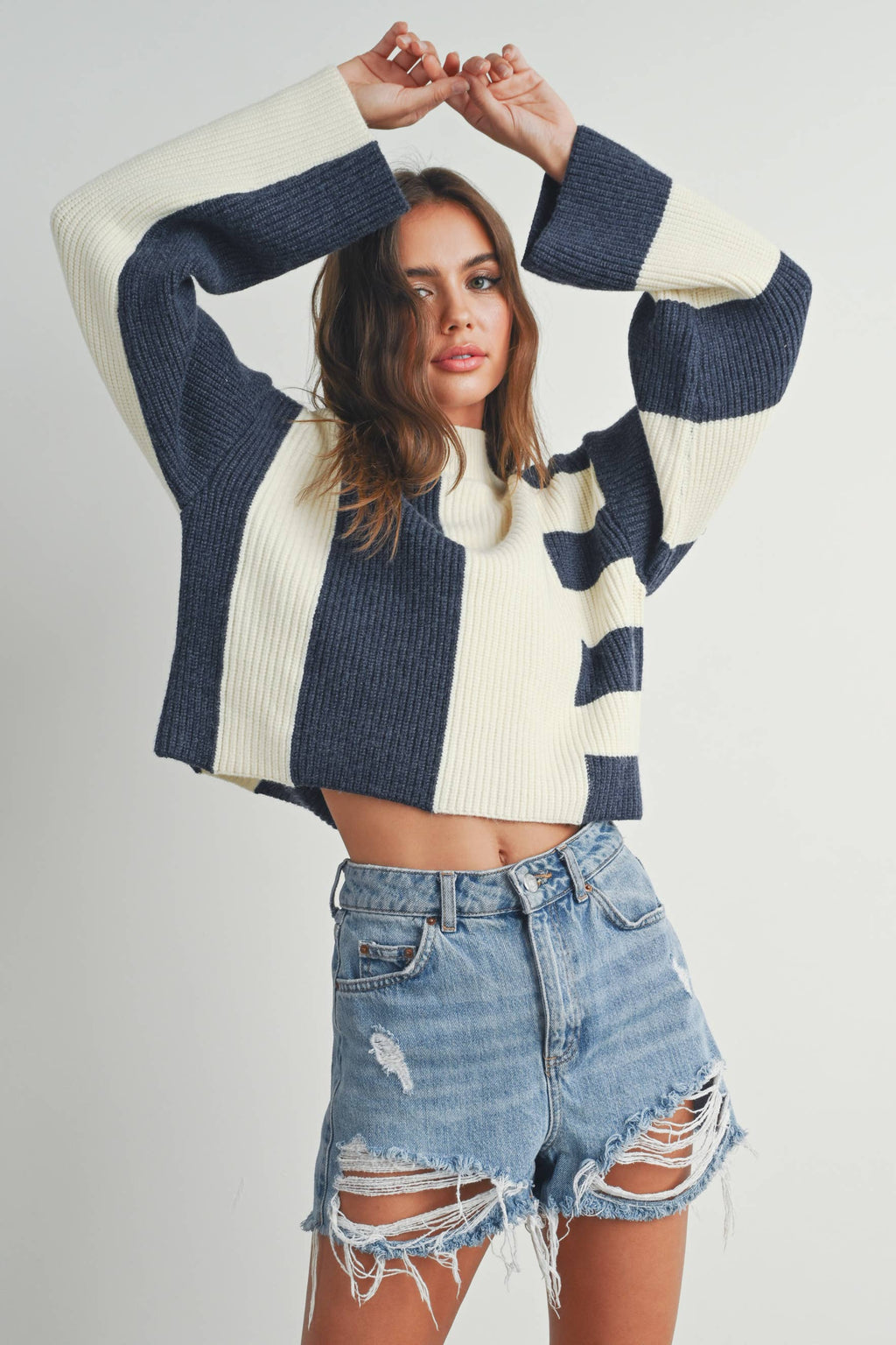 Color Block Mock Turtleneck Sweater