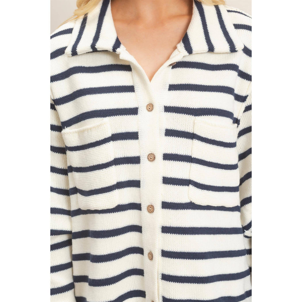 Striped Button Front Cardigan