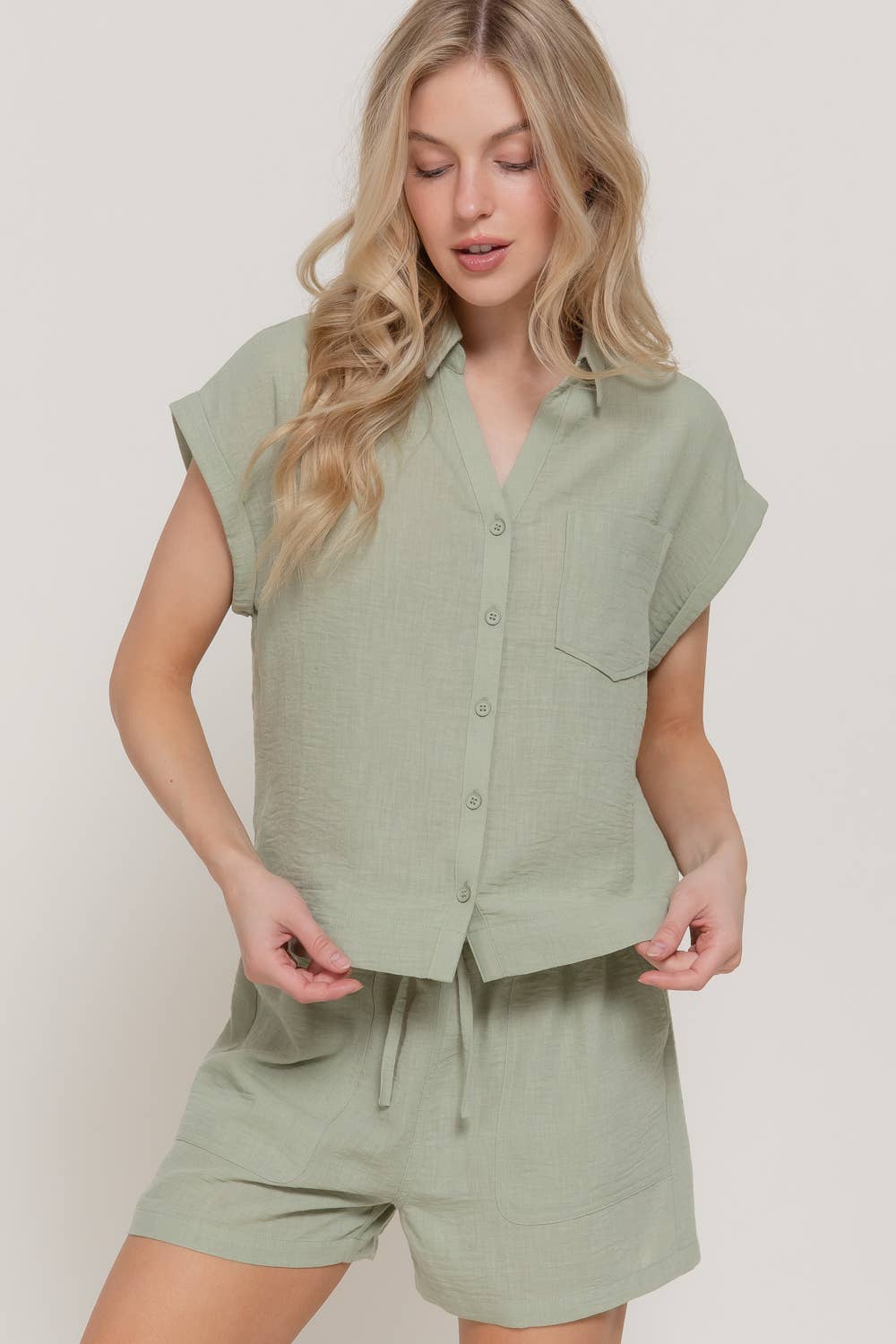 Dolman Short Sleeve Shirt & Shorts Linen Effect Set