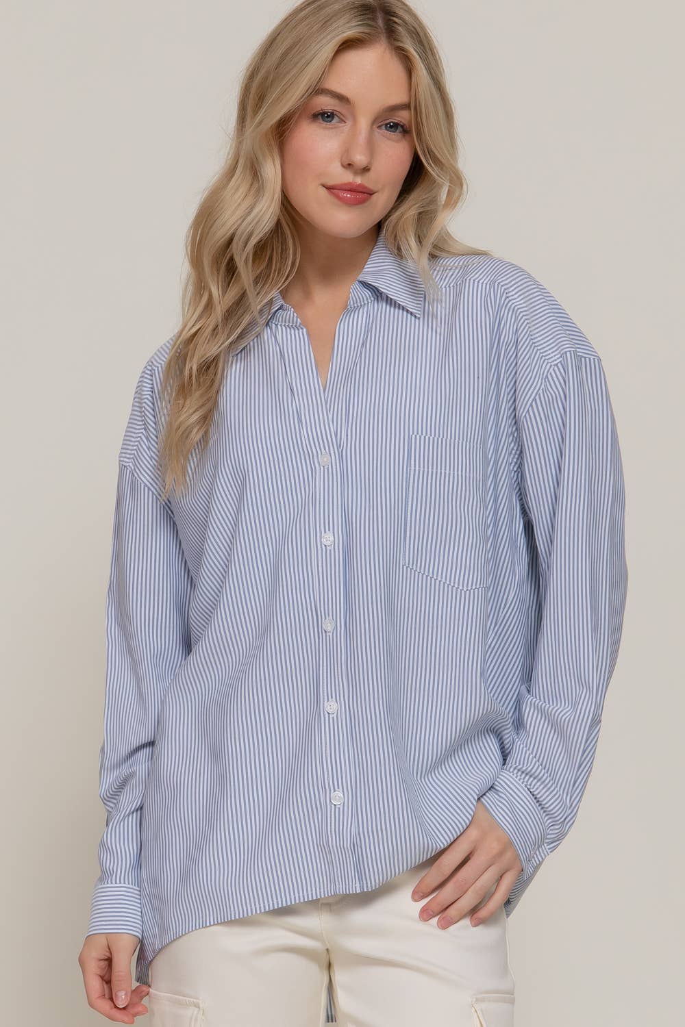 Long Dolman Sleeve Oversized Y/D Stripe Shirt