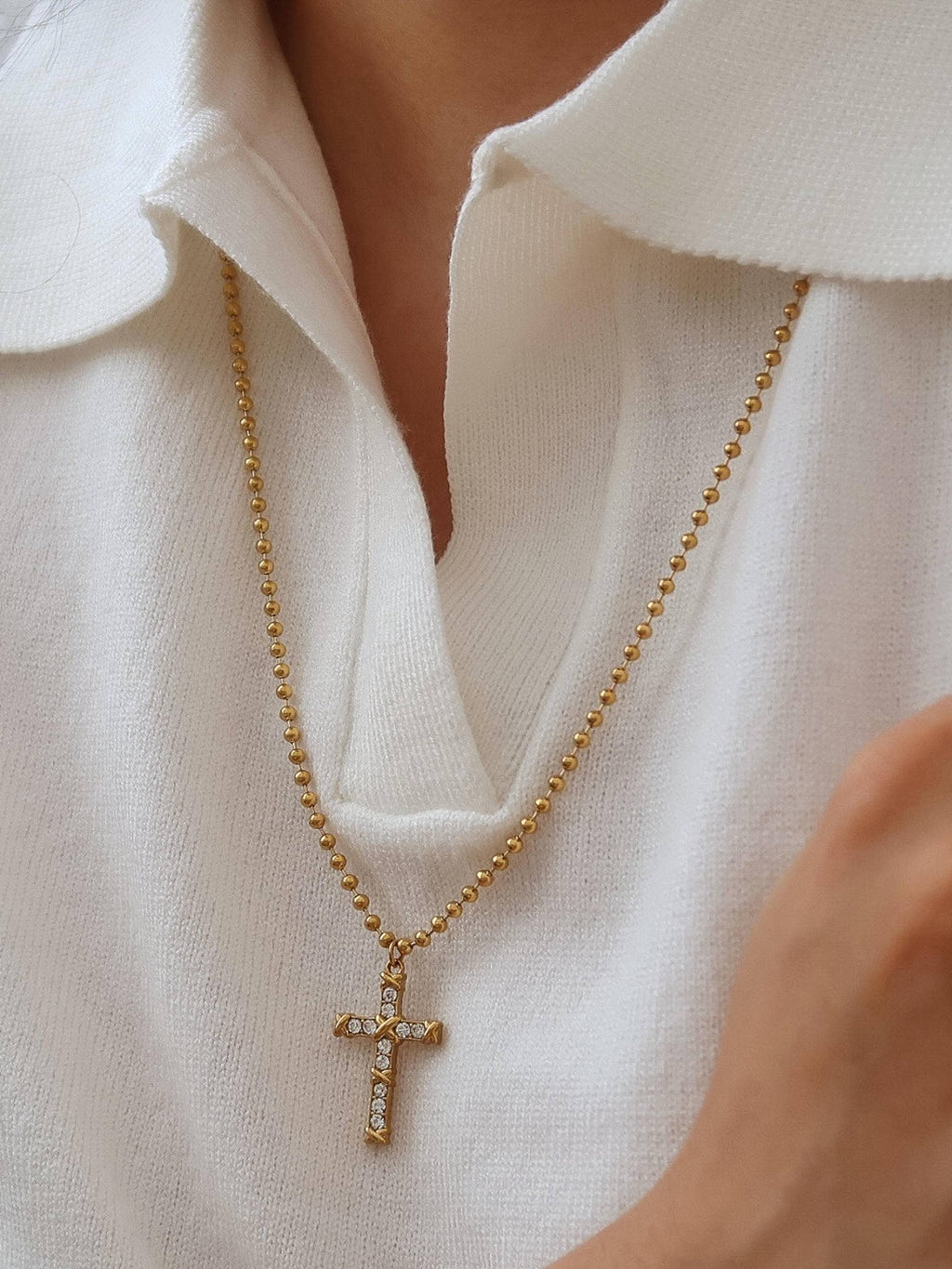 Selma 18K Gold Non-Tarnish CZ Cross Pendant Necklace