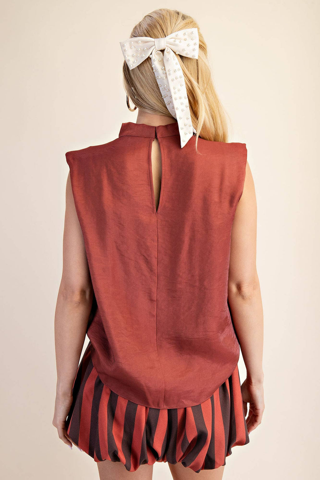 Cowl Neck Pleats Sleeveless Top