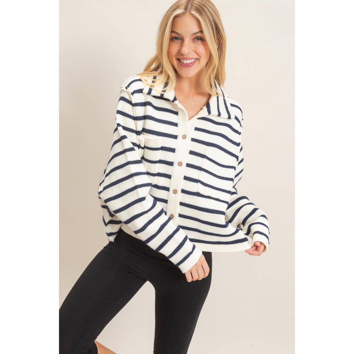 Striped Button Front Cardigan