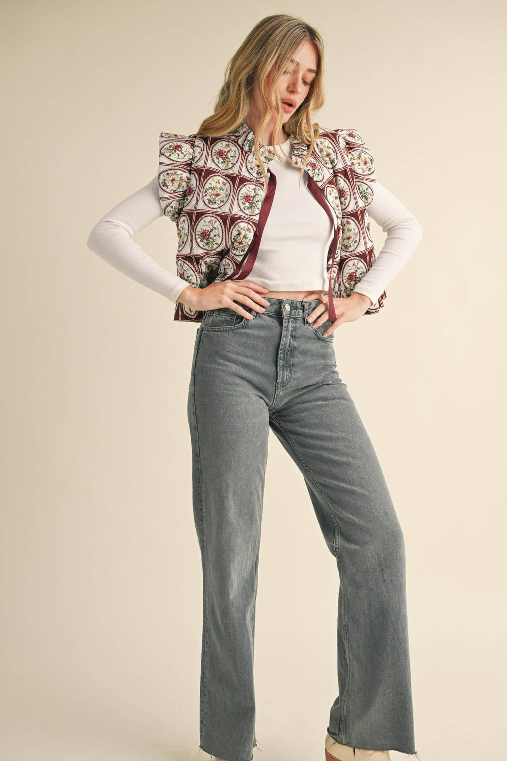 Vintage Flutter Sleeve Floral Puff Vest