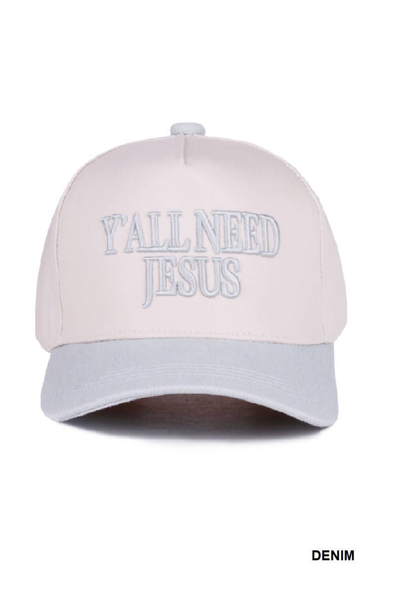 Y'all Need Jesus Two Tone Canvas Cotton Cap