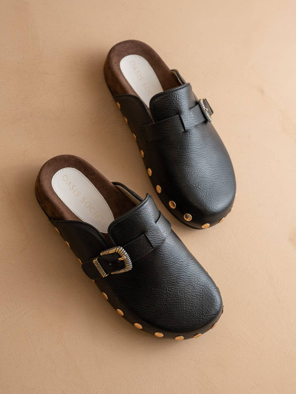 The Toni | Black Studded Buckle Clog