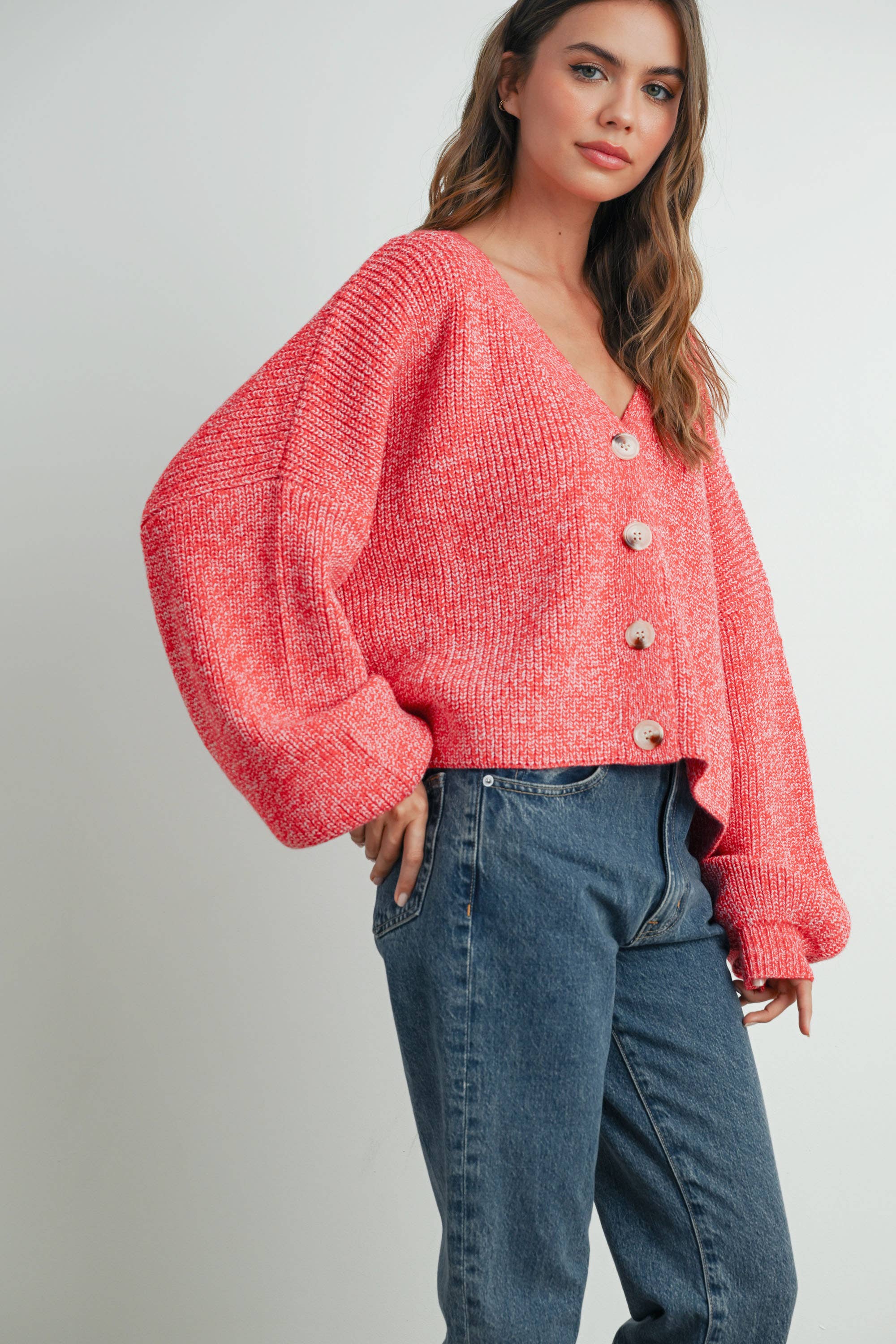 V-neck Button Down Long Sleeve Cardigan