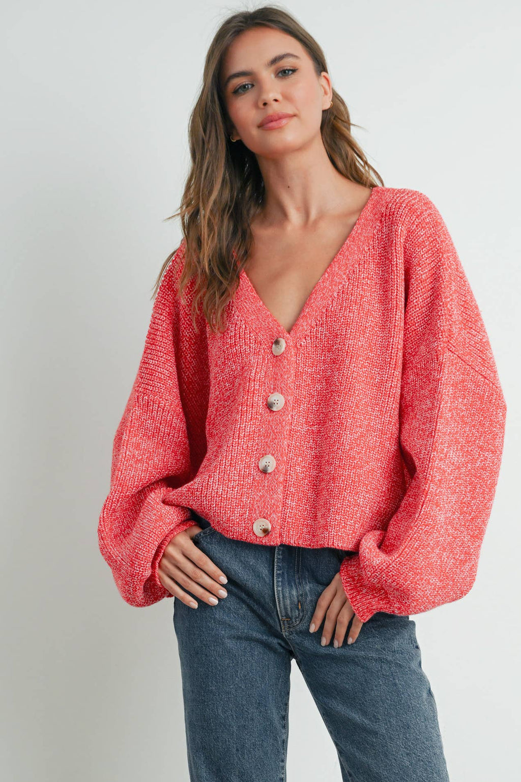 V-neck Button Down Long Sleeve Cardigan