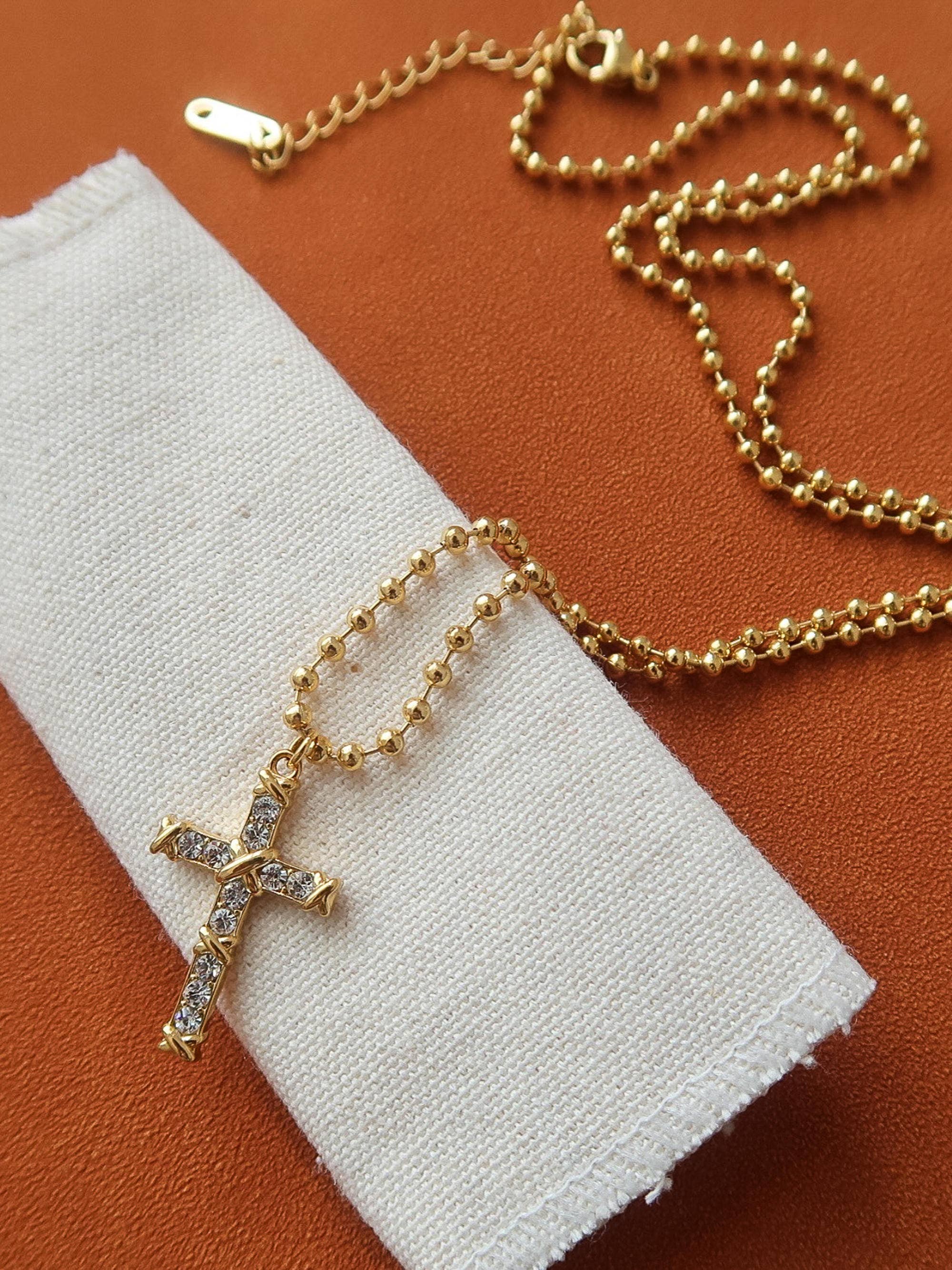 Selma 18K Gold Non-Tarnish CZ Cross Pendant Necklace