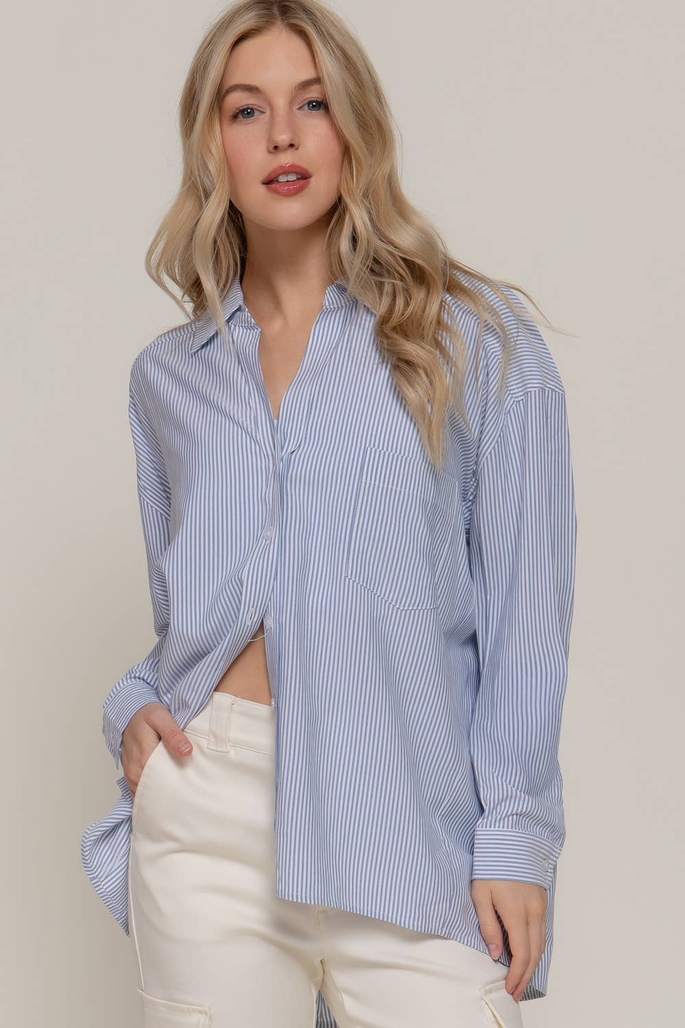 Long Dolman Sleeve Oversized Y/D Stripe Shirt